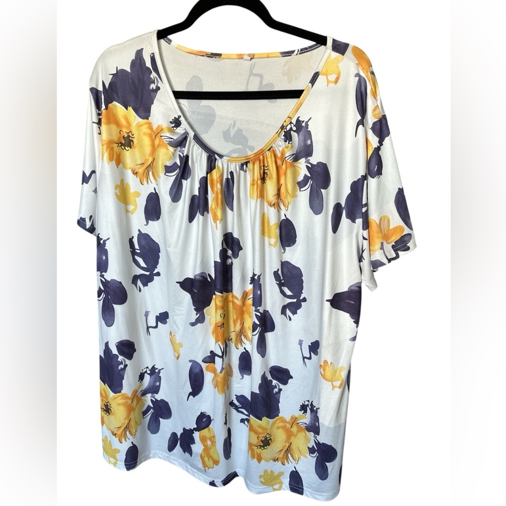 Floral Print Women's Top - White and Yellow Purple
